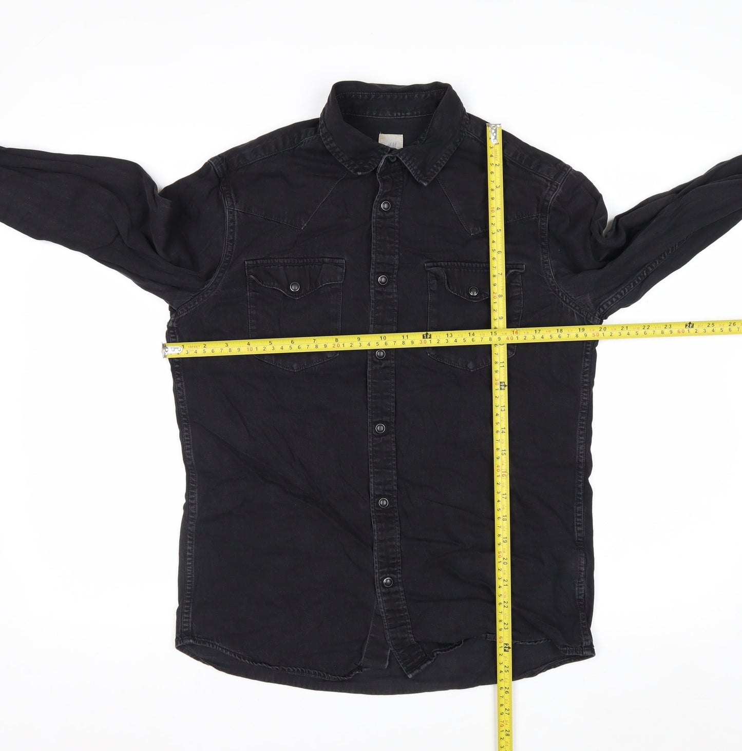H&M Womens Black Cotton Button-Up Long Sleeve Shirt Size S