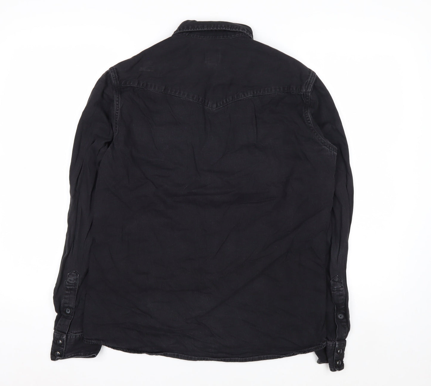 H&M Womens Black Cotton Button-Up Long Sleeve Shirt Size S