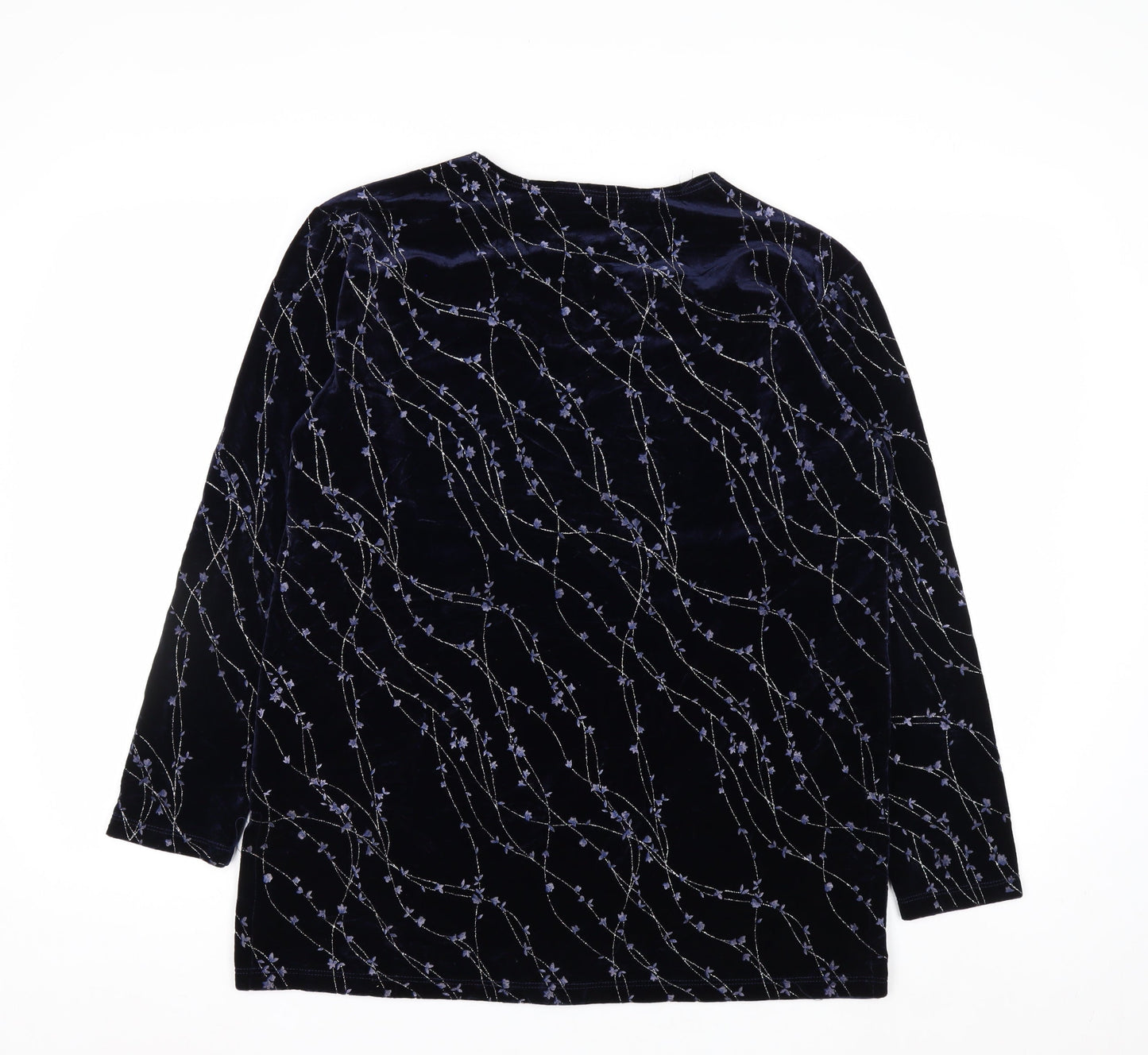 Impressions Lifestyle Women's Blue Velvet Floral Long Sleeve Blouse M