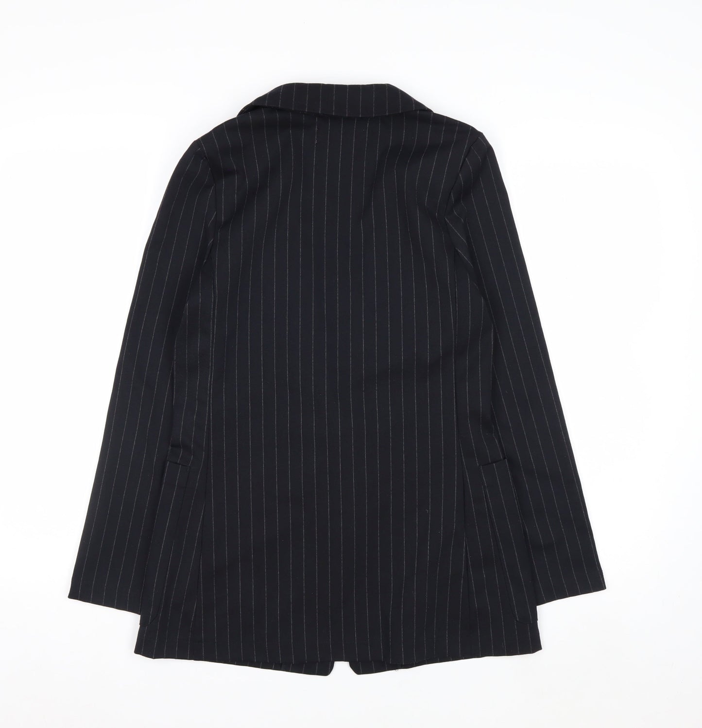 H&M Women Black Pinstripe Single-Breasted Blazer UK 6