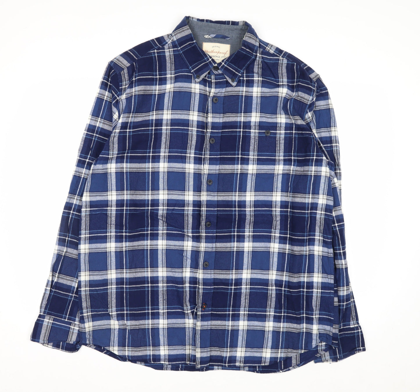 Weatherproof Men's Blue Plaid Long Sleeve Cotton Button-Up Shirt XL