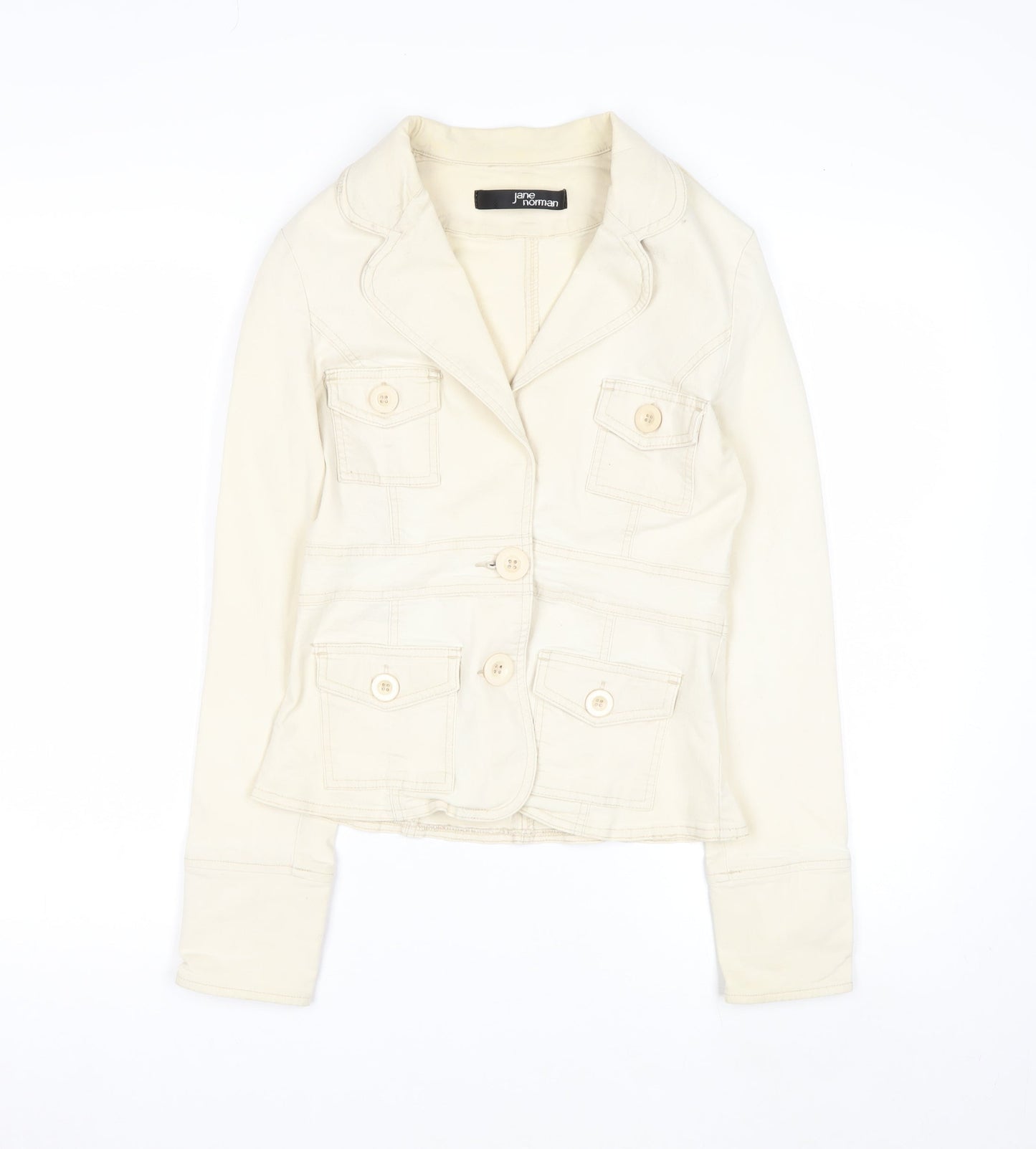 Jane Norman Women Beige Cotton Blend Button Blazer Jacket Size 12