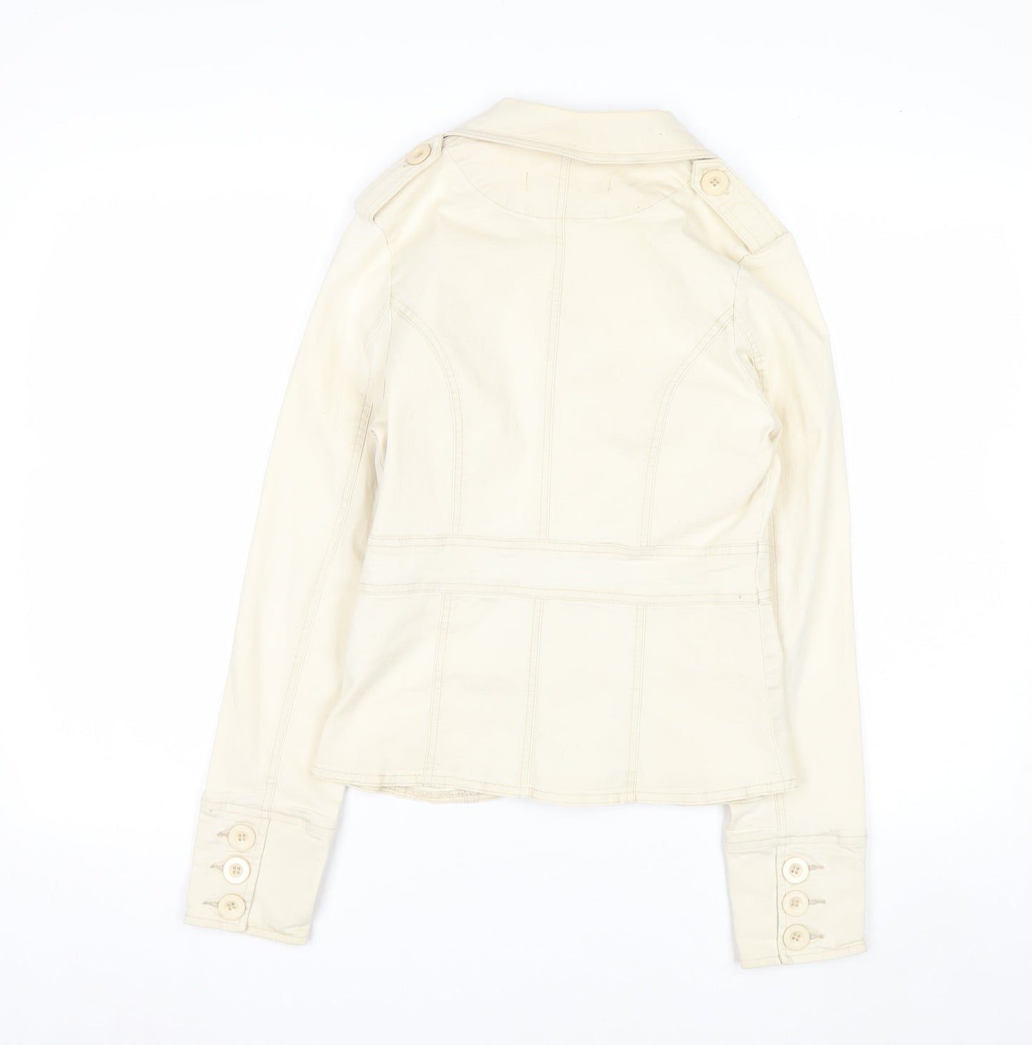 Jane Norman Women Beige Cotton Blend Button Blazer Jacket Size 12