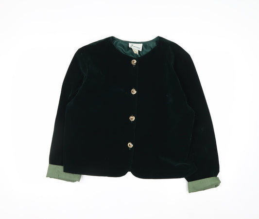Joanna Womens Green Velvet Button Jacket Medium Classic Style