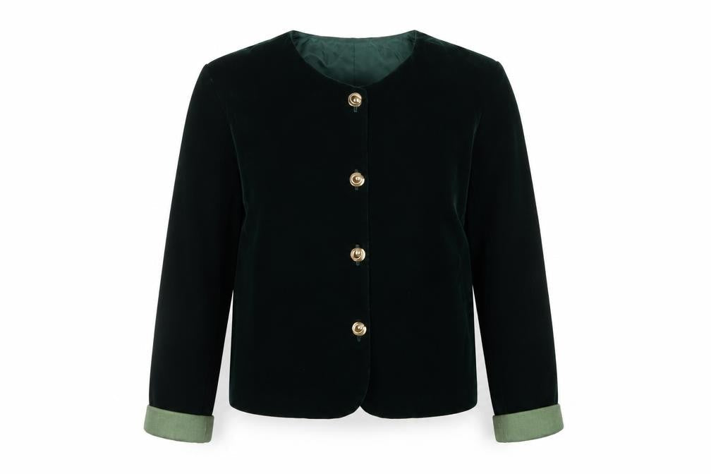 Joanna Womens Green Velvet Button Jacket Medium Classic Style