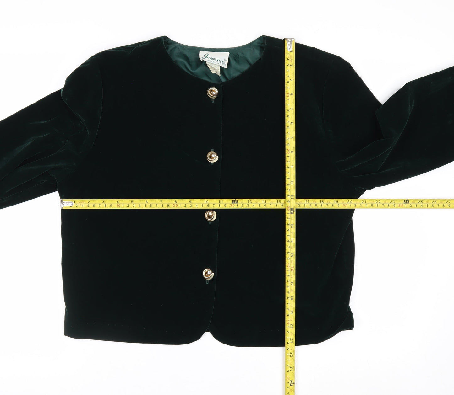 Joanna Womens Green Velvet Button Jacket Medium Classic Style