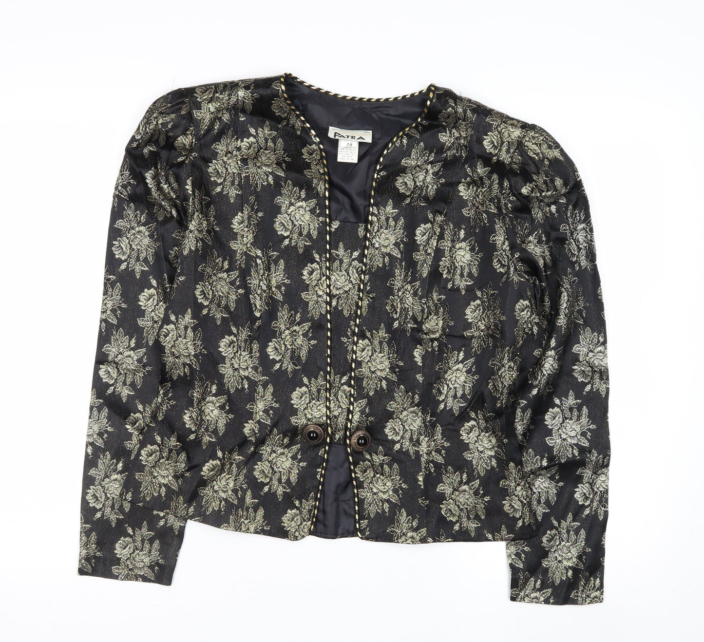 Patra Women Black Floral Brocade Long Sleeve Blazer Size 8