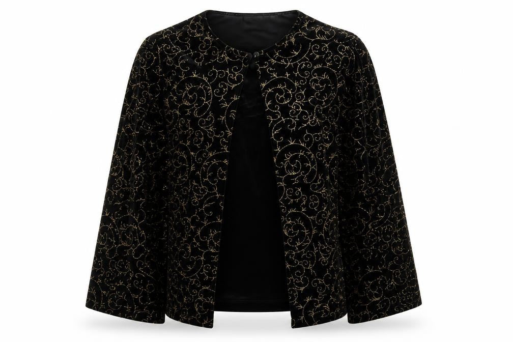 Notations Womens Black Velvet Glitter Embroidered Kimono Blouse L
