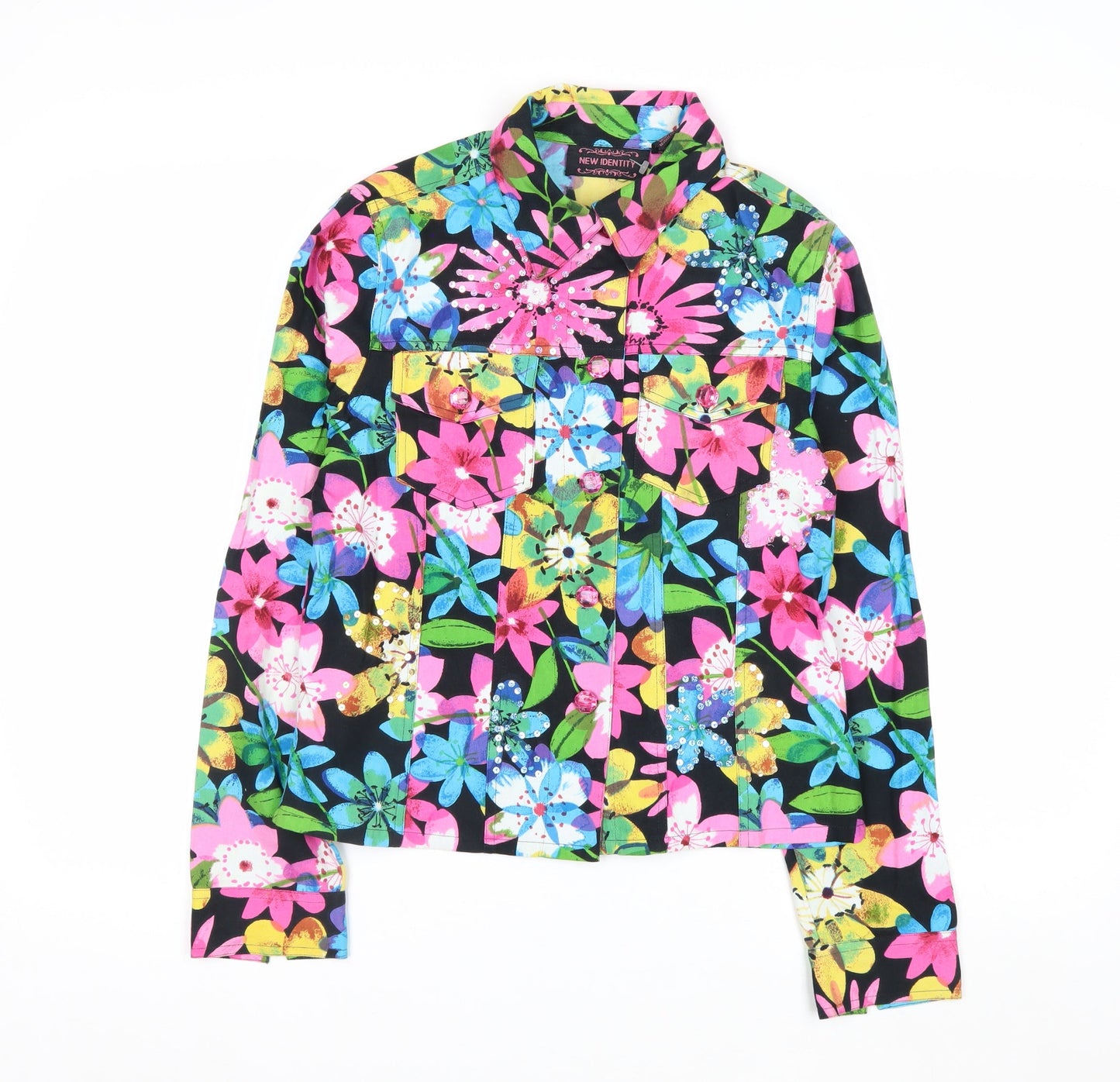 New Identity Women's Multicoloured Floral Cotton Jacket Size S