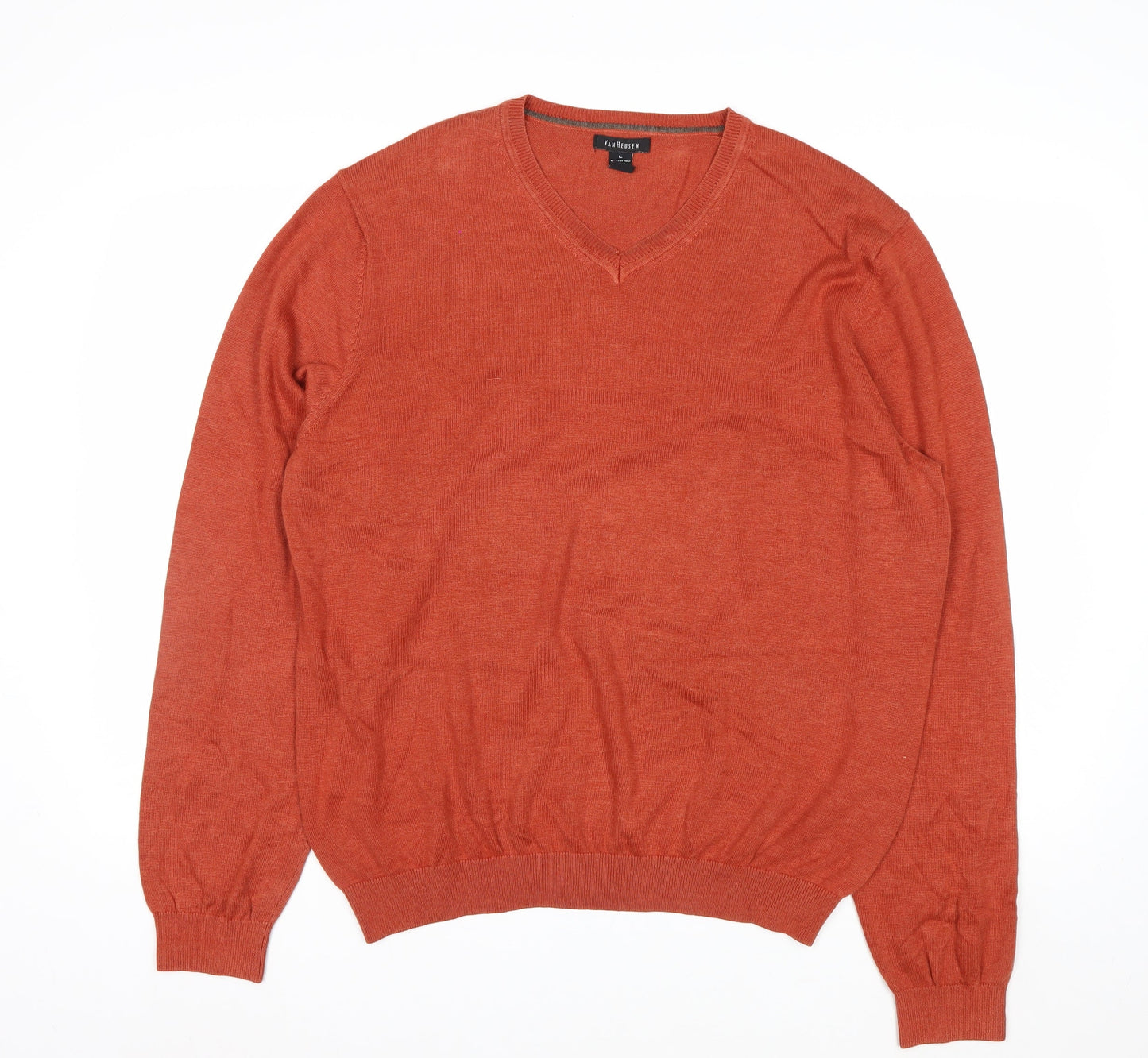 Van Heusen Men's Orange V-Neck Cotton Blend Jumper L