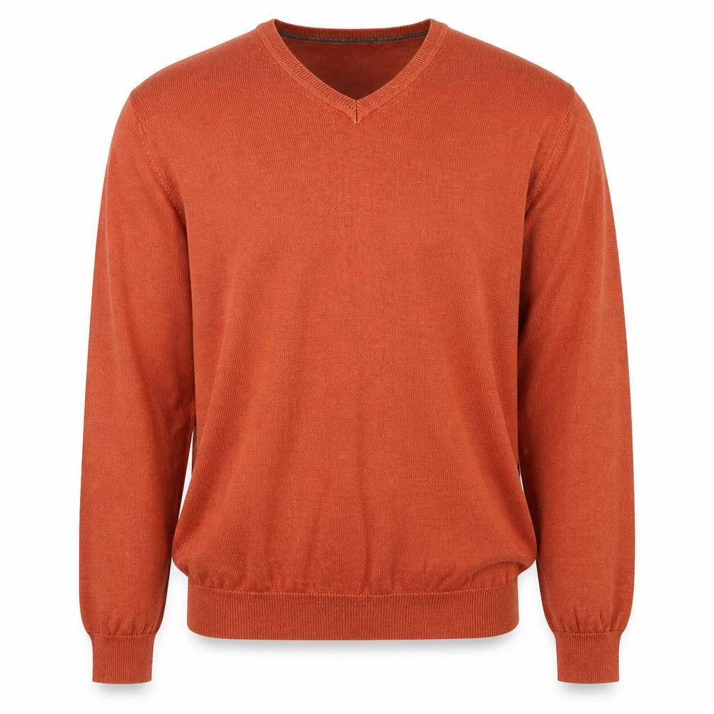 Van Heusen Men's Orange V-Neck Cotton Blend Jumper L