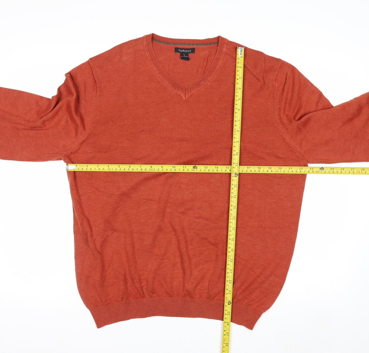 Van Heusen Men's Orange V-Neck Cotton Blend Jumper L