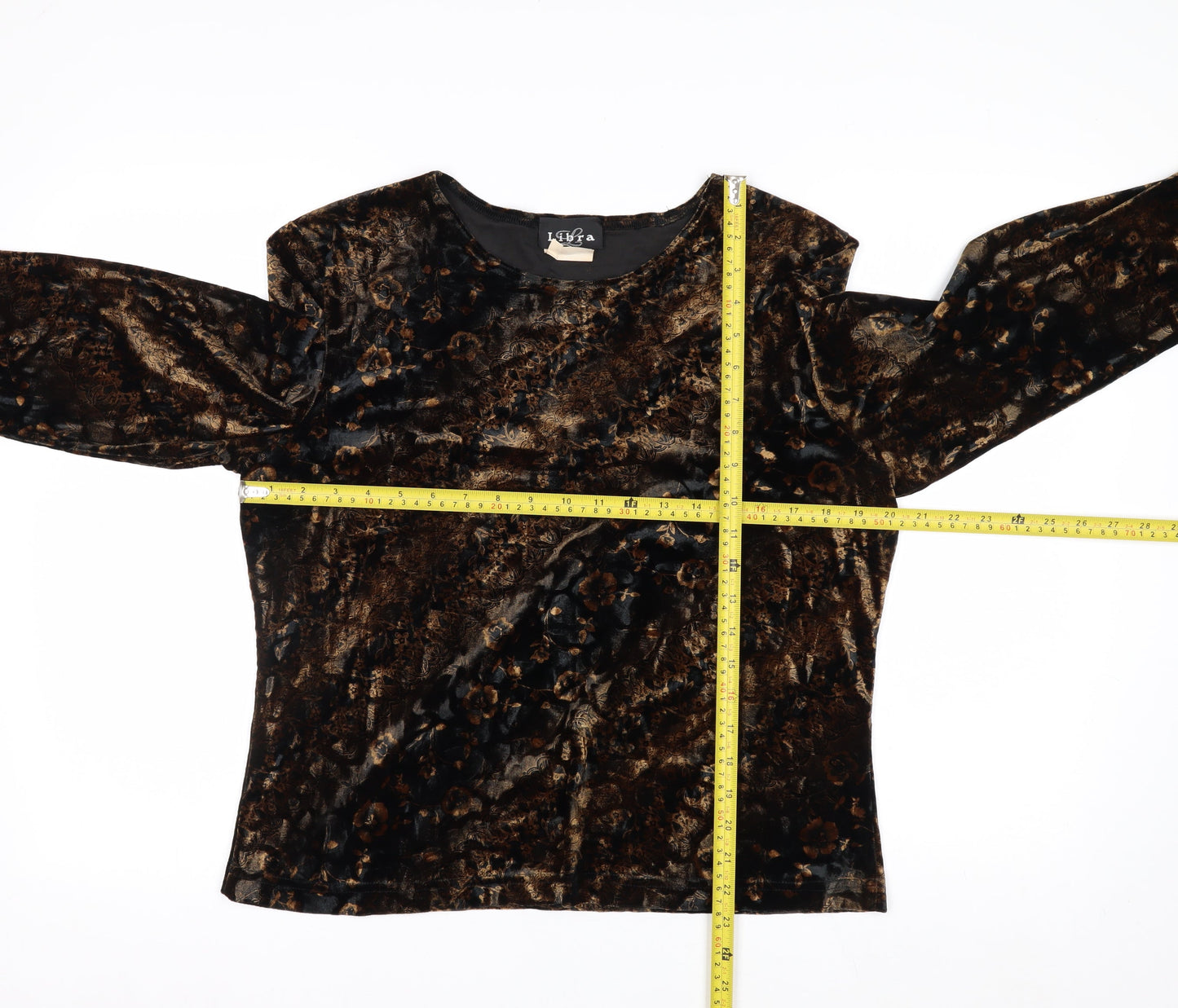 Libra Women's Brown Floral Velvet Long Sleeve Blouse Size XL