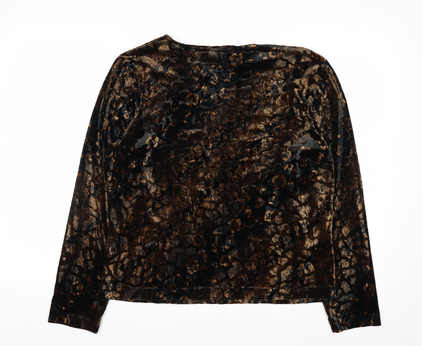 Libra Women's Brown Floral Velvet Long Sleeve Blouse Size XL