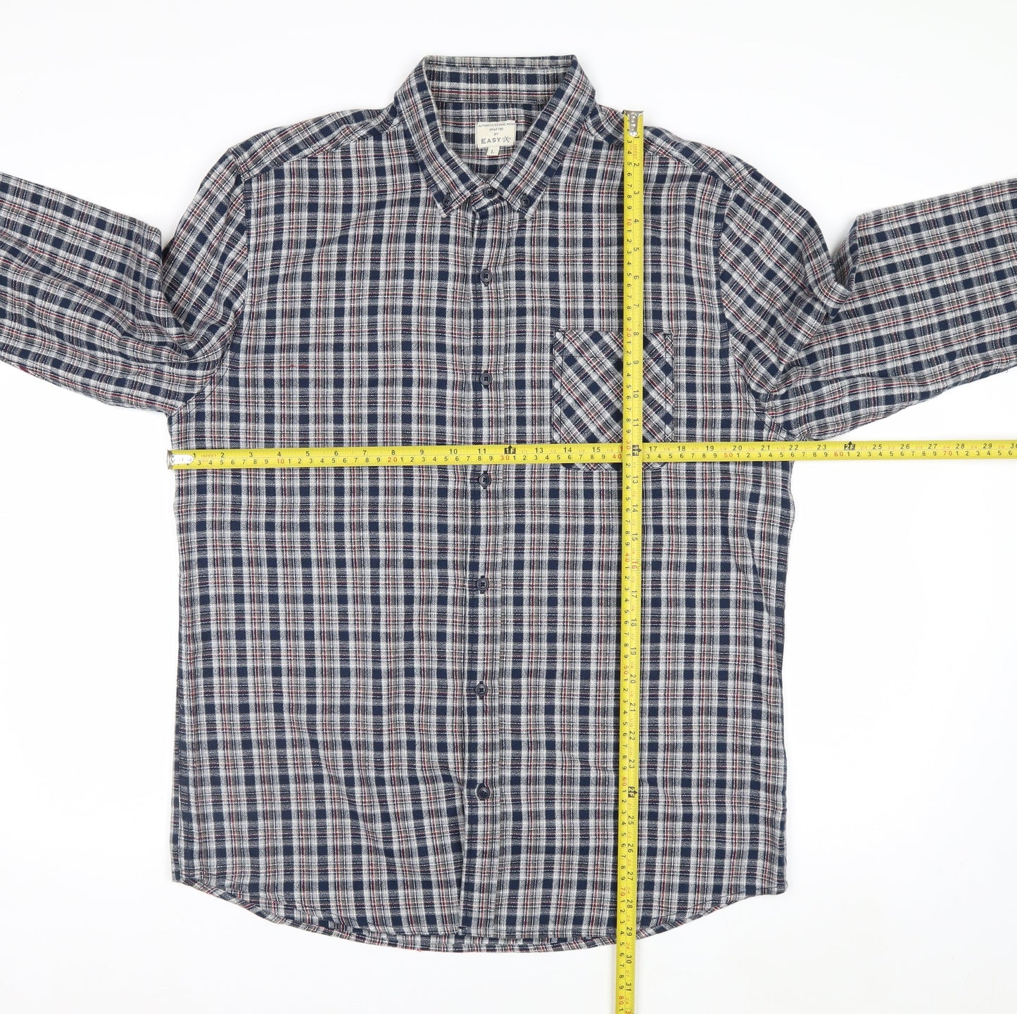 Easy 1973 Men's Blue Checked Cotton Long Sleeve Button-Up Shirt Size L