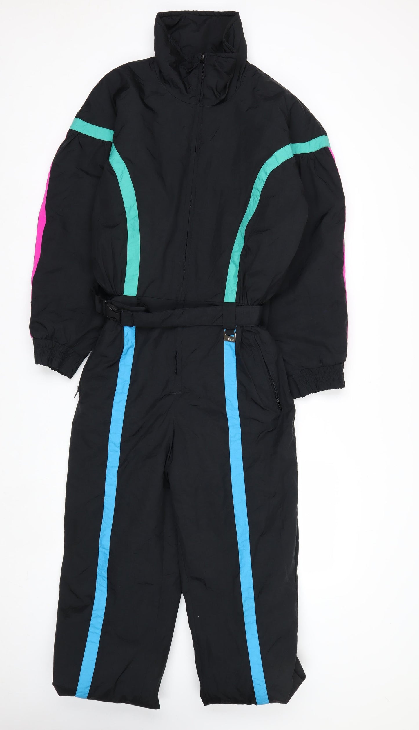 Club Attivo Womens Black Size 10 Retro Ski Suit Winter Belted Full Zip