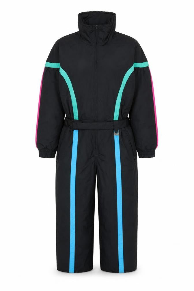 Club Attivo Womens Black Size 10 Retro Ski Suit Winter Belted Full Zip