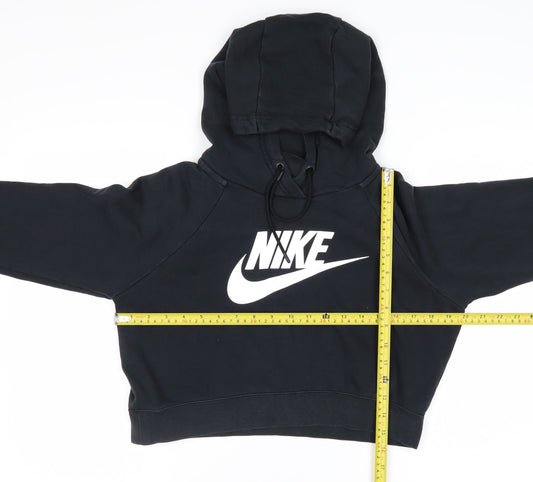 Nike Women Black Small Cropped Pullover Hoodie Sweatshirt