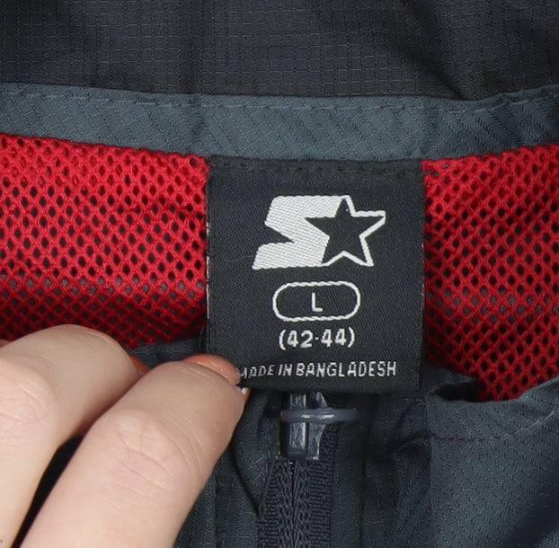 Starter Men's Black Grey L Windbreaker Jacket Full Zip Lightweight