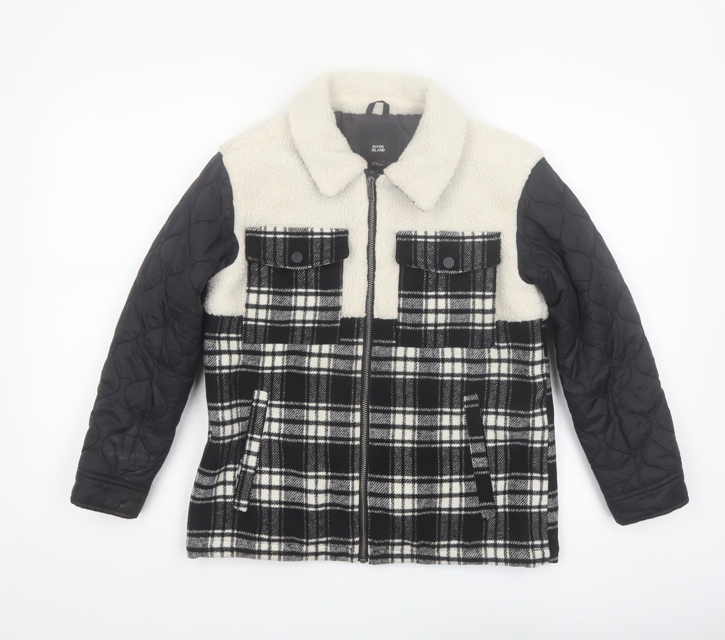 River Island Boys Black Check Sherpa Shirt Jacket 9-10 Years
