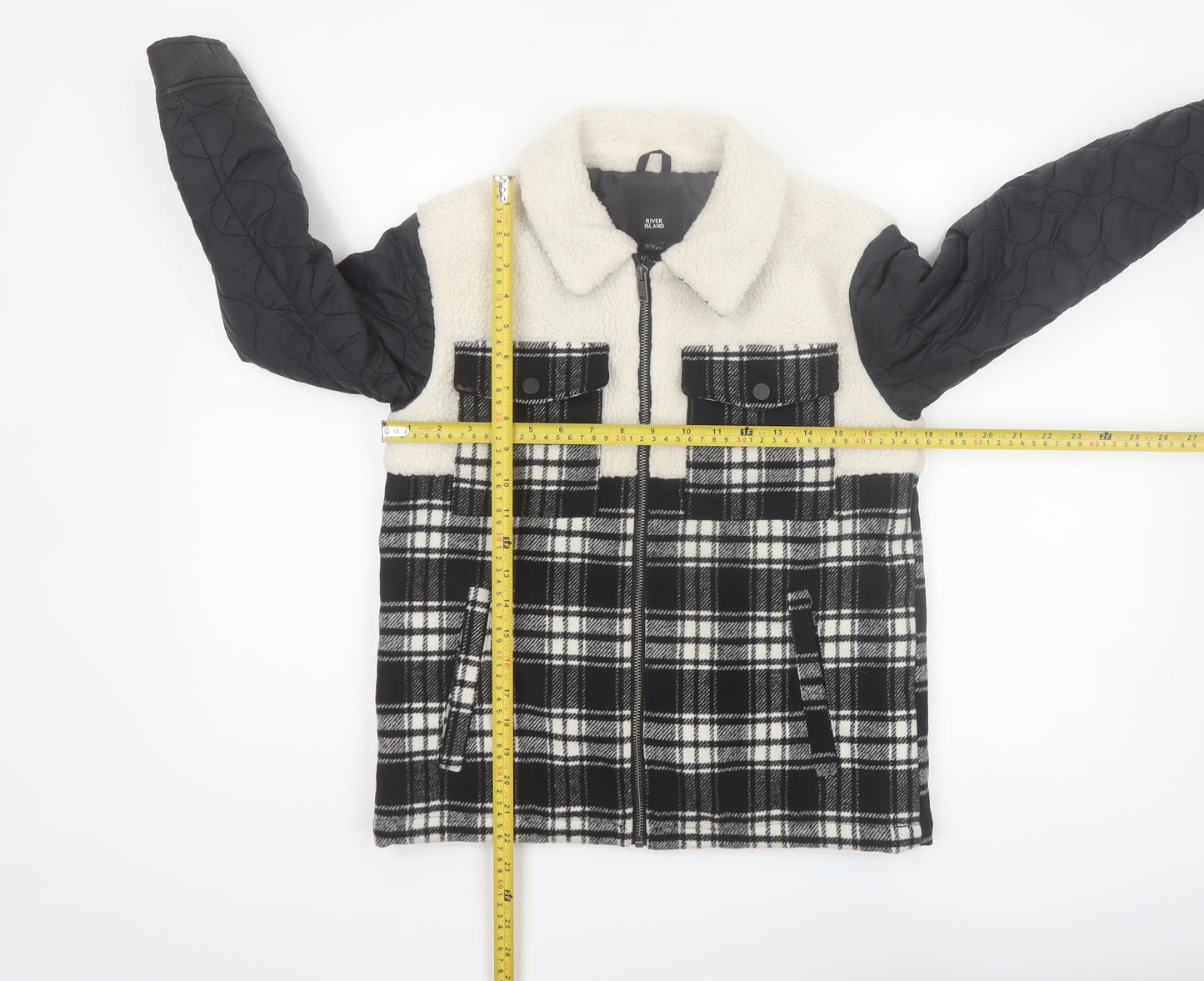 River Island Boys Black Check Sherpa Shirt Jacket 9-10 Years