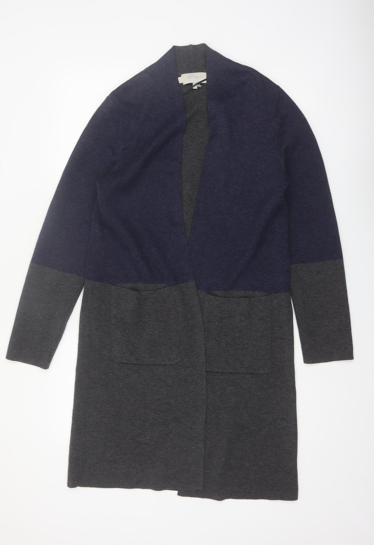 Hobbs Women’s Grey & Navy Colour Block Long Knit Cardigan M