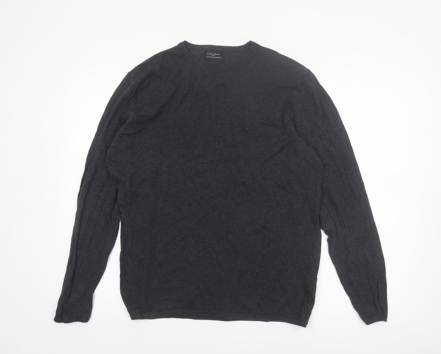 Zara Man Black Cotton Crew Neck Pullover Jumper XL