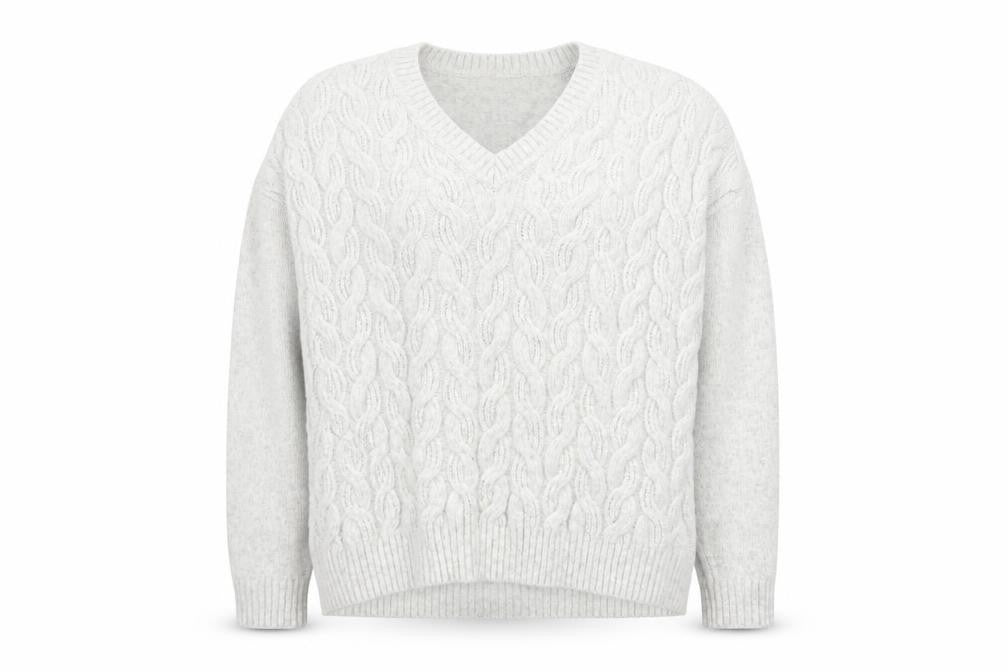 Marks & Spencer Women Grey V-Neck Cable Knit Jumper L