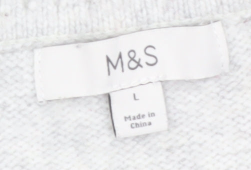 Marks and Spencer Women Grey V-Neck Cable Knit Jumper L