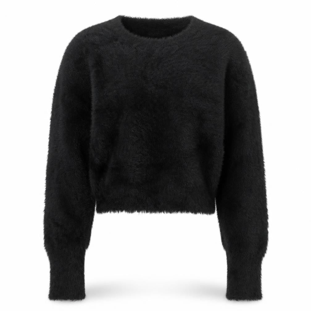 Zara Women Black Fluffy Knit Long Sleeve Pullover Jumper Size S