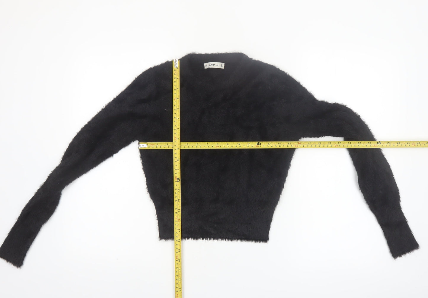 Zara Women Black Fluffy Knit Long Sleeve Pullover Jumper Size S