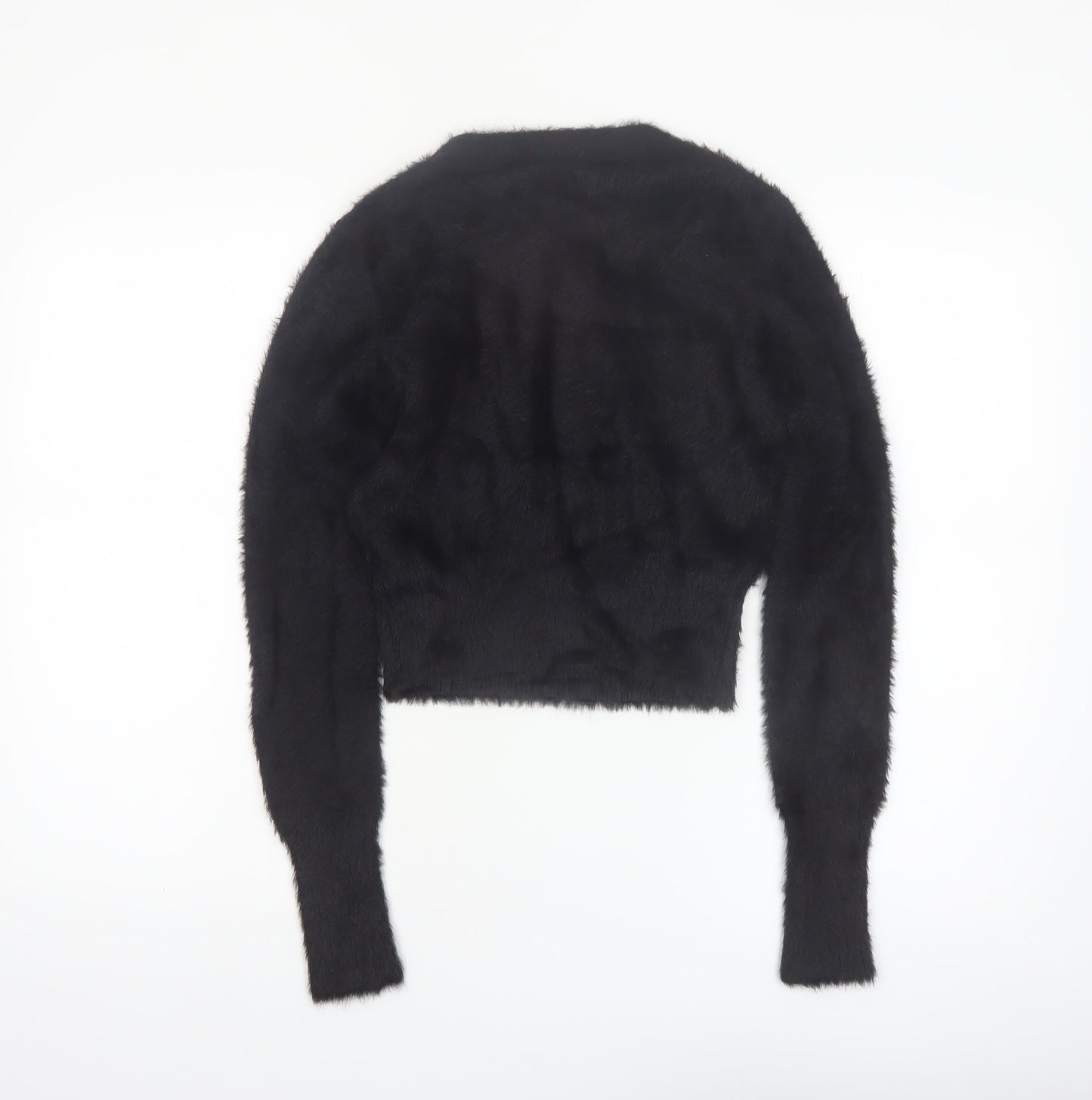 Zara Women Black Fluffy Knit Long Sleeve Pullover Jumper Size S