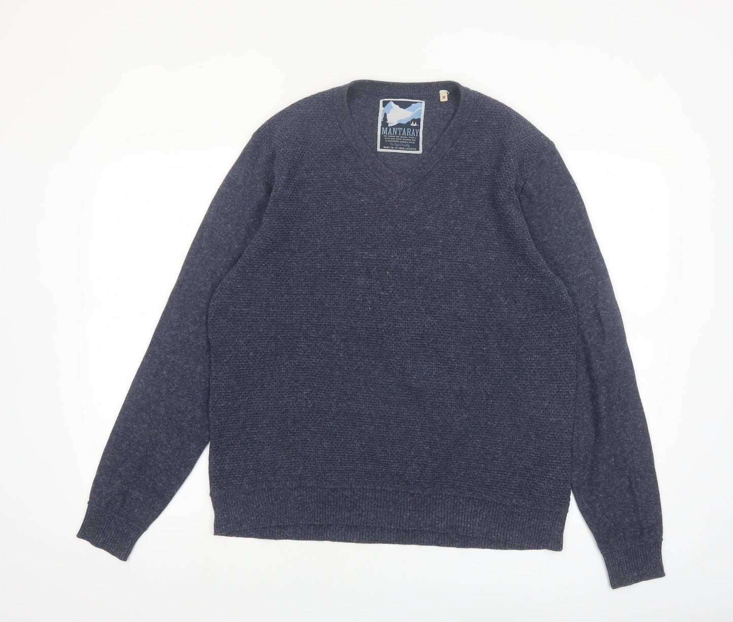 Mantaray Men's Blue Cotton V-Neck Jumper Size M