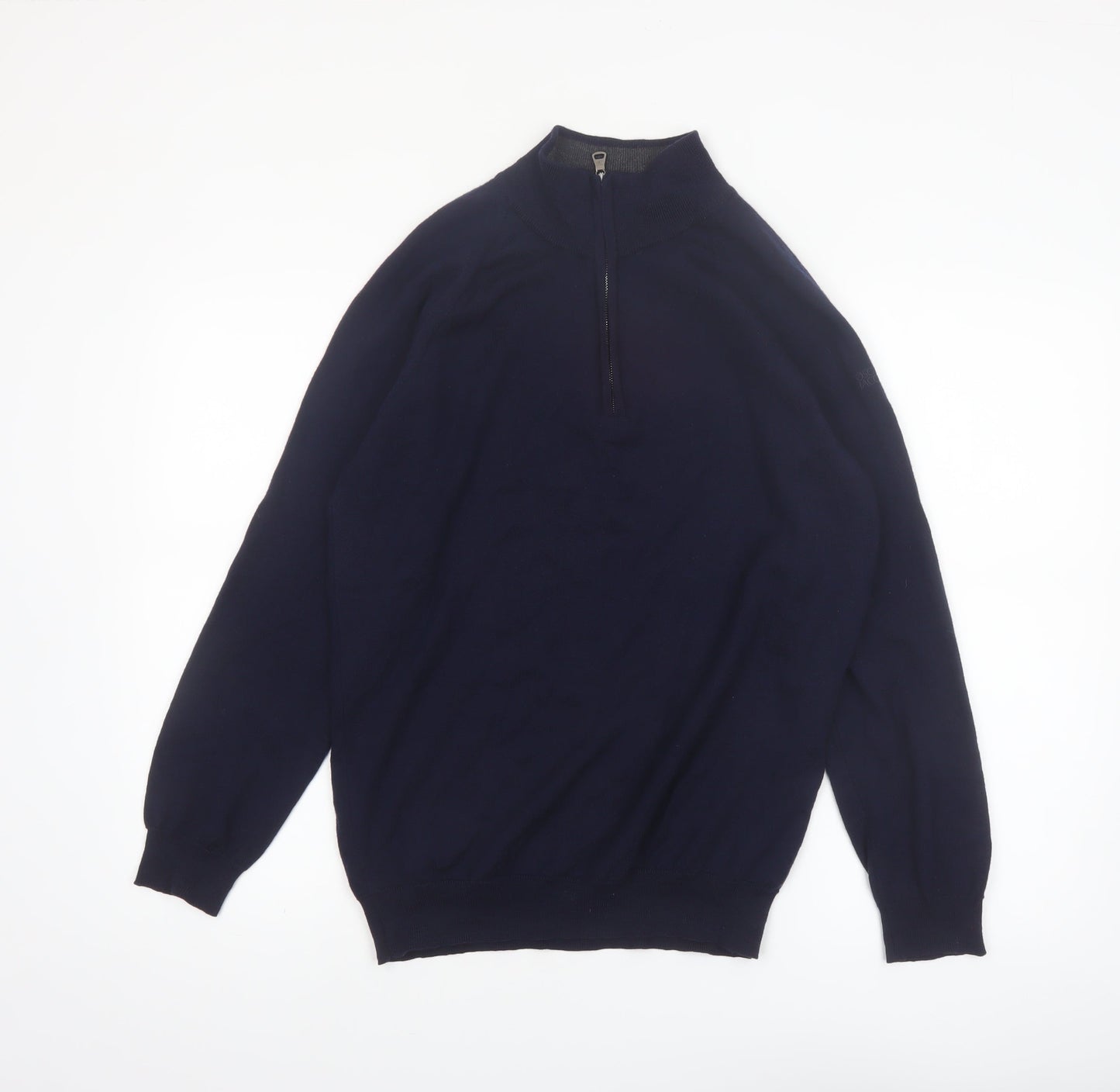 Oscar Jacobson Men's Blue Wool 1/4 Zip Jumper Size L