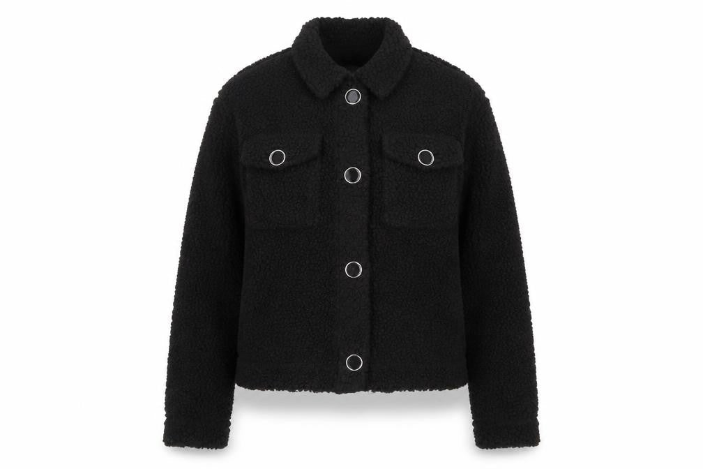 H&M Women’s Black Fleece Button Up Short Jacket XS
