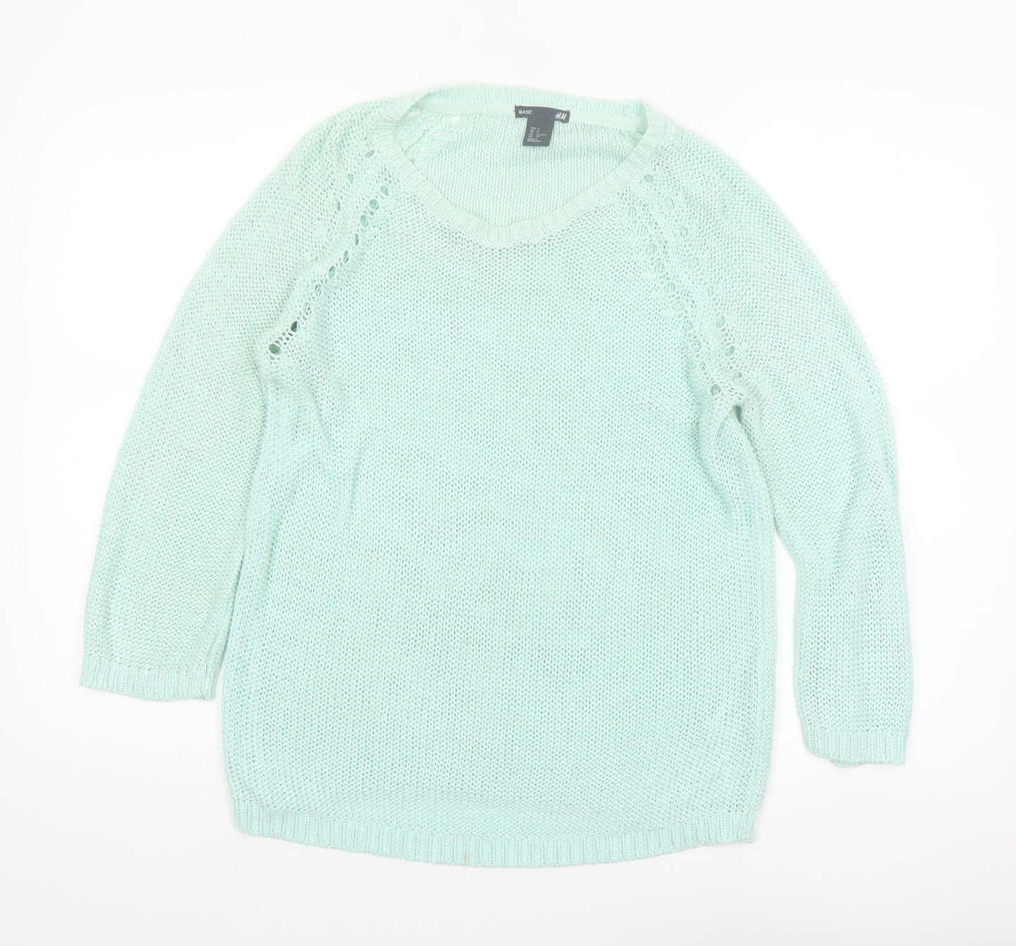 H&M Women’s Green Acrylic Knit Scoop Neck Pullover Jumper Size 8