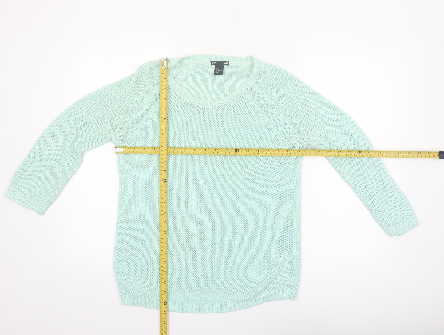 H&M Women’s Green Acrylic Knit Scoop Neck Pullover Jumper Size 8