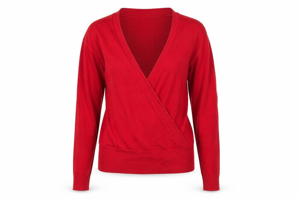 Wallis Women Red Wrap V-Neck Jumper Size 16 Long Sleeve Knit