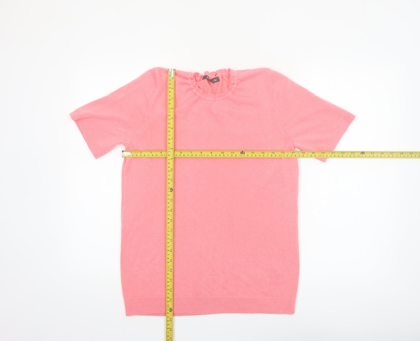 Bonmarché Women's Pink Short Sleeve Acrylic Mock Neck Jumper Size 12