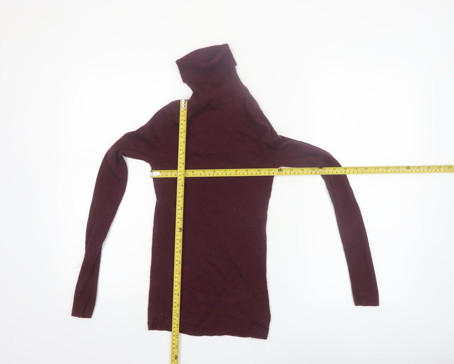 UNIQLO Women's Red Wool Roll Neck Jumper XS Slim Fit