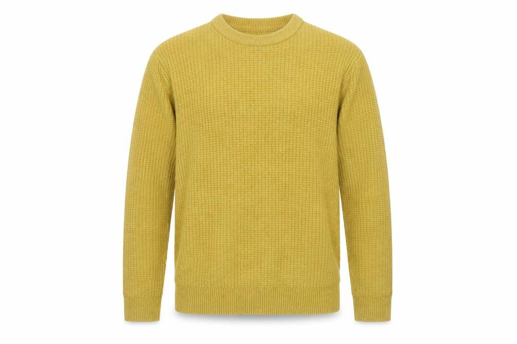 Marks and Spencer Men's Yellow Wool Blend Waffle Knit Jumper S Regular