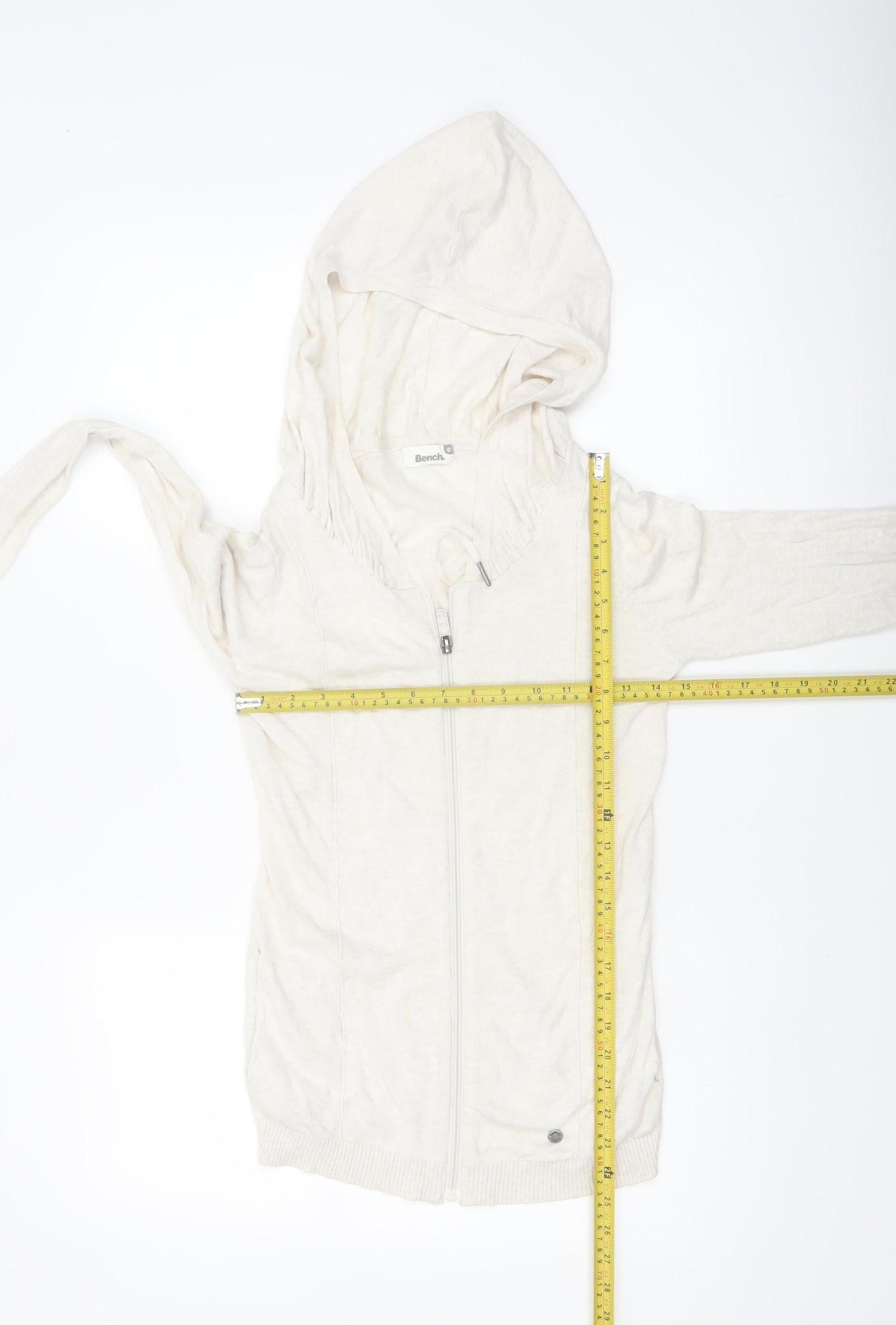 Bench Women Ivory Full Zip Hooded Cotton Jumper XS