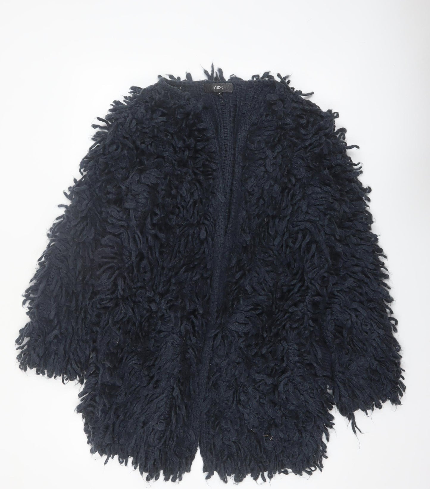 Next Women Navy Blue Shaggy Knit Open Cardigan Jumper Medium Acrylic Wool