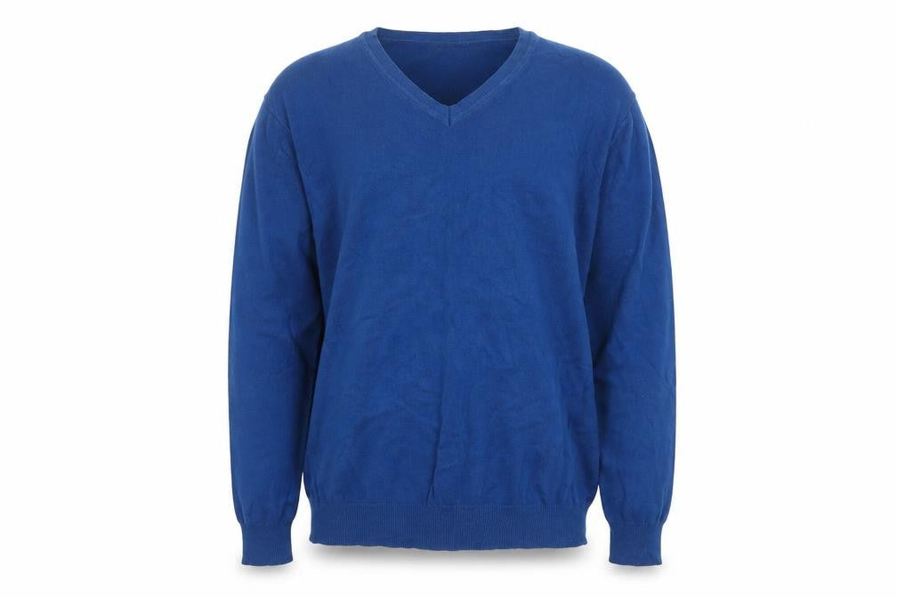 John Lewis Men's Blue V-Neck Cotton Cashmere Jumper Size L