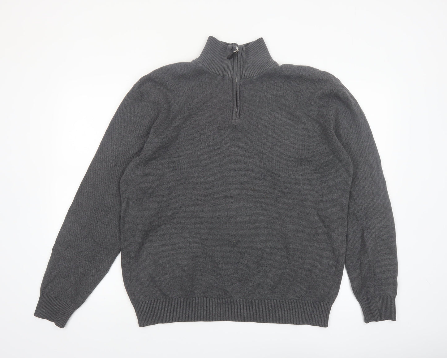 Next Men's Grey Cotton 1/2 Zip High Neck Jumper Size L