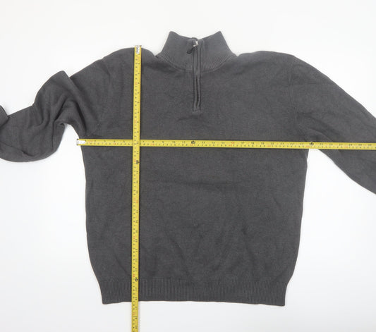 Next Men's Grey Cotton 1/2 Zip High Neck Jumper Size L