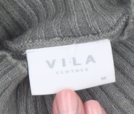 Vila Women Grey Mock Neck Knit Pullover Jumper M