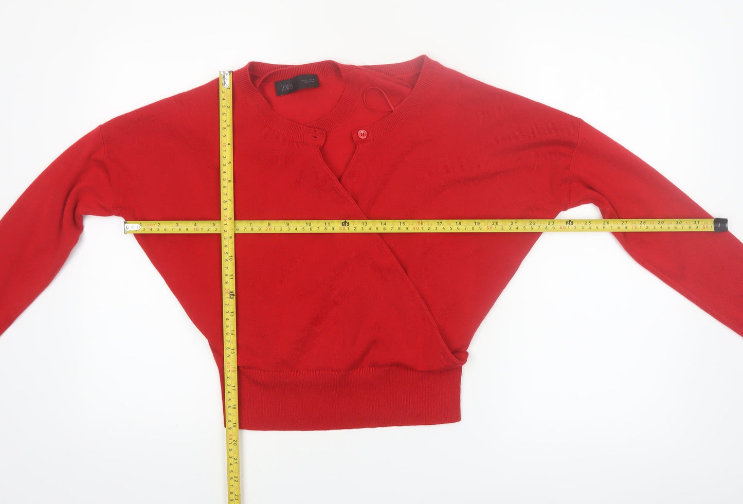 ZARA Women Red V-Neck Wrap Cardigan Jumper Size 14