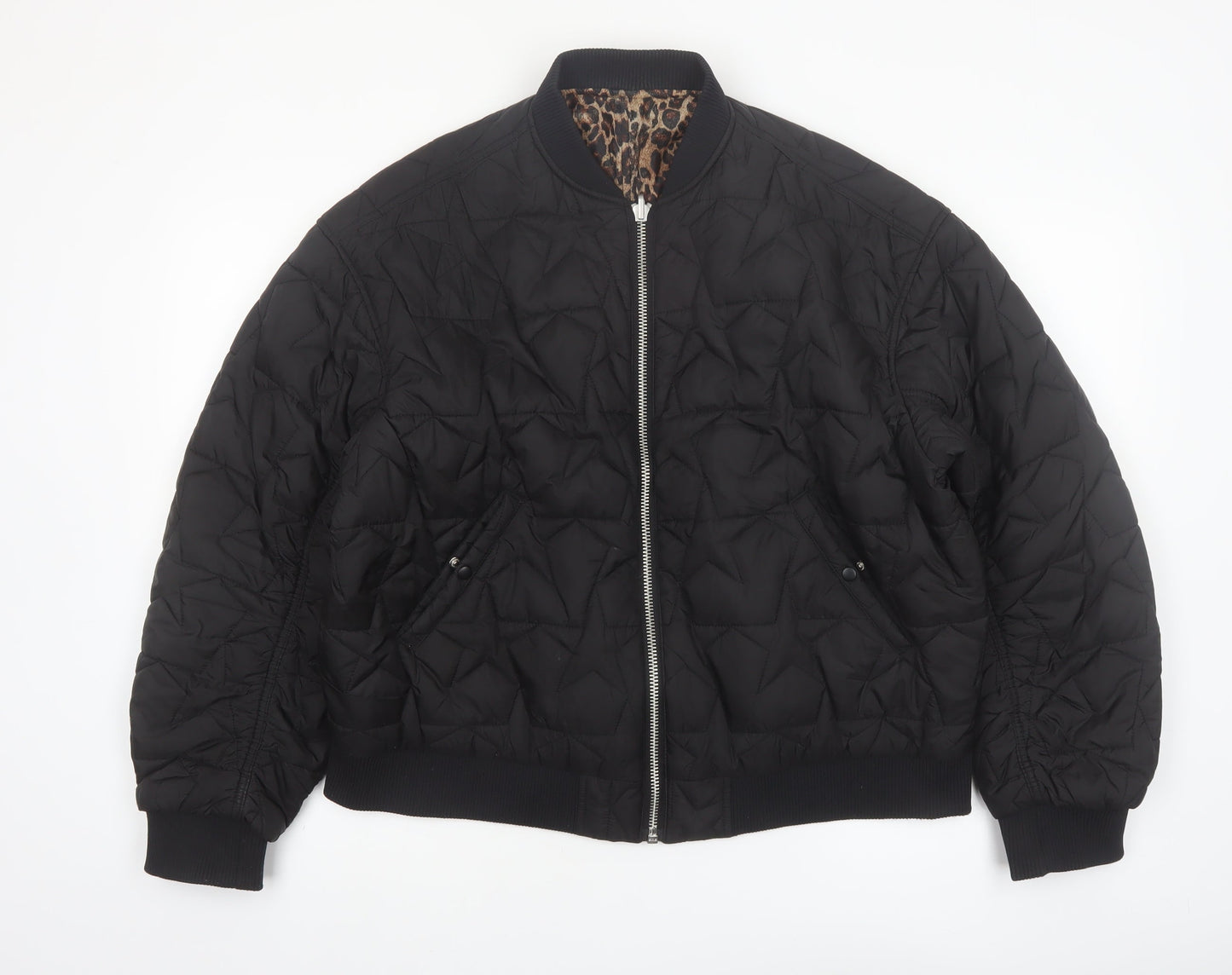 Monki Womens Black Quilted Bomber Jacket Size M Polyester Lined