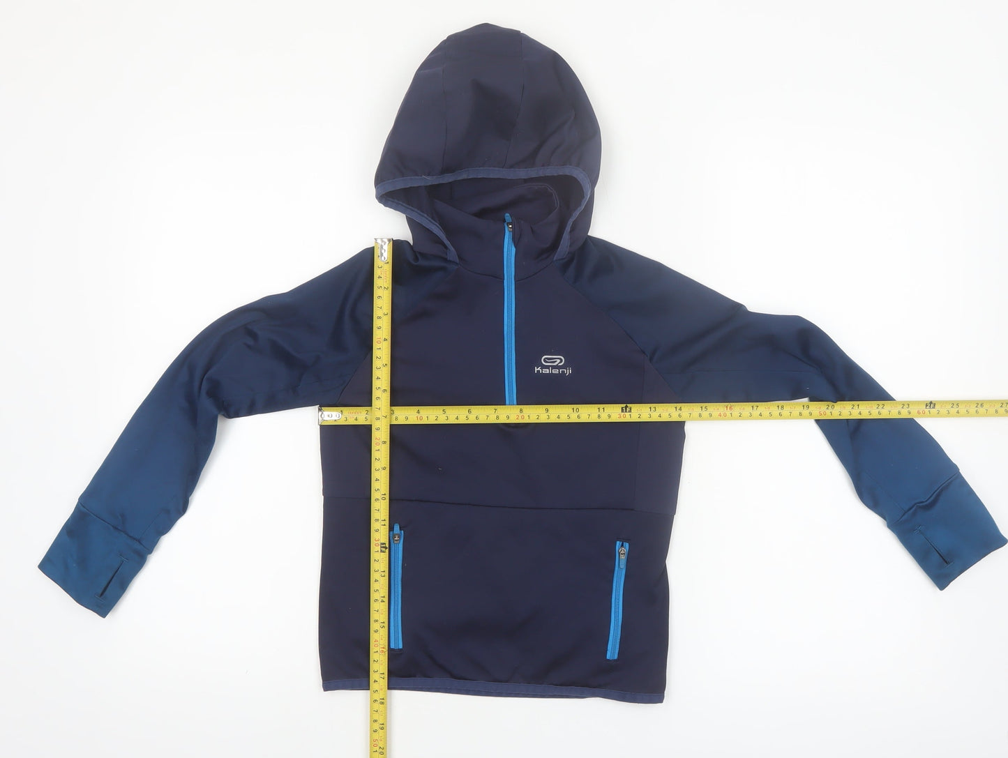 Kalenji Boys Blue 7-8 Years 1/2 Zip Hooded Running Sweatshirt